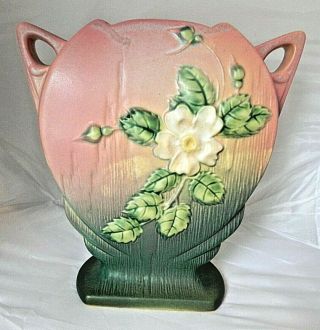 Roseville Pottery Rare Single White Rose Pink Vase 984 - 8 - No Damage