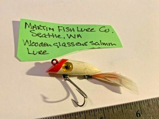 Rare Vintage Martin Wood Plug Fly Fishing Lure W/ Glass Eyes - 1 5/8 In Long