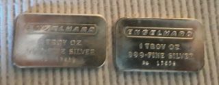 Two (2) Rare,  Old Engelhard 1 Oz.  999 Silver Bars Frosted Back