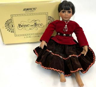 Artaffects Danbury Rare 15 " Red Dress Blackfoot Native American Doll W/ Box