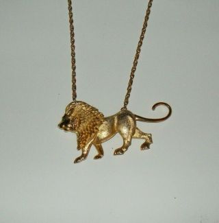 Park Lane Gold Tone Large Lion Chain Necklace Signed Rare Green Eye