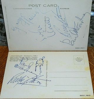 Wow 2 Cards Autographed By All 4 Beatles: Rare Repros W/free