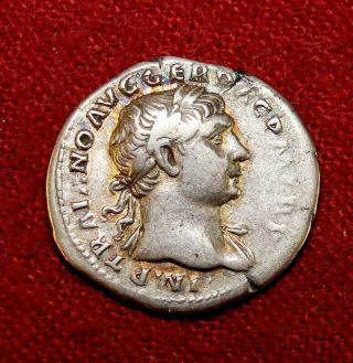 Trajan Victory Denarius.  Gorgeous Gold Iridescent Tone.  Rare Roman Coin With Crown