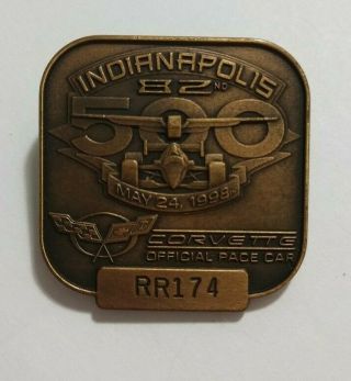 Rare 1998 Indianapolis 500 Pit Pass Pin/badge Corvette Pace Car 82nd Rr 174