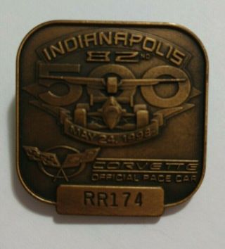 RARE 1998 INDIANAPOLIS 500 PIT PASS PIN/BADGE CORVETTE PACE CAR 82ND RR 174 2