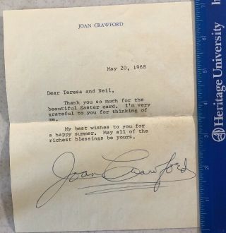 Rare Joan Crawford Hand Signed Autographed Typed Letter 1968 On Her Stationery
