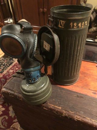 Rare Ww2 German Gas Mask Canister W Matching Numbers Vet Said Ss Soldiers