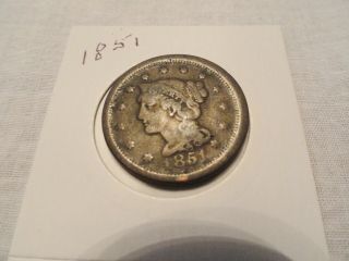 1851 Braided Hair Large Cent - Rare 167 Years Old