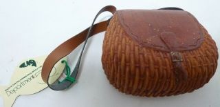Rare Department 56 Christmas Ornament Woven Basket Handbag Leather Strap Purse