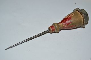 Wow Vintage Red Wooden Handle Aged Bar Ice Pick Rare
