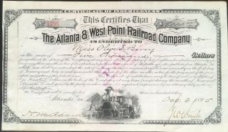 Atlanta & West Point Railroad Co Bond 1895.  Atlanta,  Ga " West Point Route " Rare