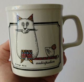 Rare Vintage Marge Levine Cat Mouse Anticipation Ceramic Coffee Mug Artist Sign