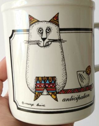 Rare Vintage Marge Levine Cat Mouse Anticipation Ceramic Coffee Mug Artist Sign 5