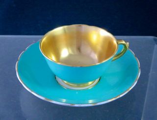 Rare Vintage Royal Tuscan Turquoise Blue & Gold Interior Demitasse Cup & Saucer