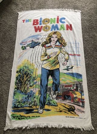 The Bionic Woman 1976 Vintage Beach Towel 6 Million Dollar Man Very Rare Find