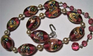 Early Rare Color Cranberry Foil Wedding Cake Beads Necklace Venetian Murano