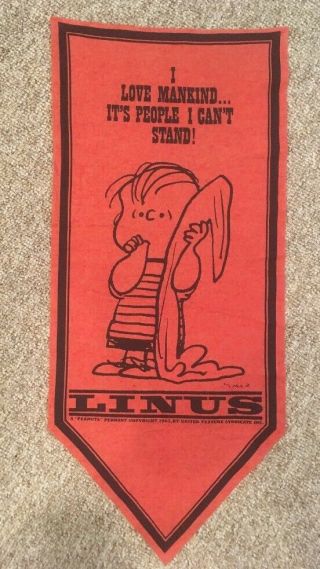Rare Vintage 1967 Peanuts Linus Felt Pennant/banner Charles Schulz