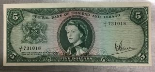 Central Bank Of Trinidad And Tobago 5 Dollar Note 1964 Rare