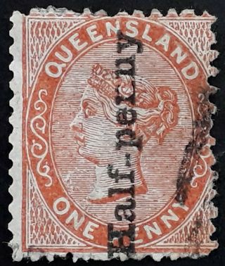 Rare 1880 - Queensland Australia Half - Penny Surch On 1d Red Brown Sideface Stamp