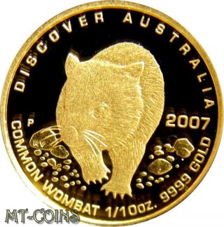Australia 2007 1/10 Oz 3.  11 Gr Common Wombat Gold Proof Coin Rare