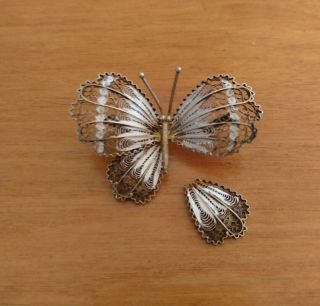 Rare Vintage 800 Sterling Silver And Enamel Butterfly Figural Brooch For Repair