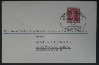 Rare 1936 Germany Cover Ties 12 Pfg Stamp Berlin - Stettin Versuchsfahrt Cachet