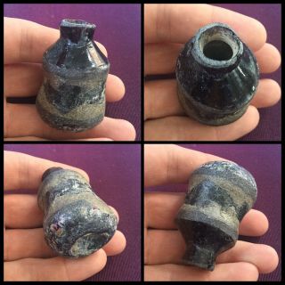 Rare Ancient Roman Black Glass Bottle,  2nd To 4th Century Ad