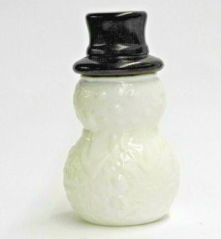 White Snowman Glass Jar W/black Glass Hat 7 " Tall Christmas Holiday Vintage Rare