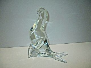 Rare Vintage Large Crystal Glass Seal Figurine Signed By Artist