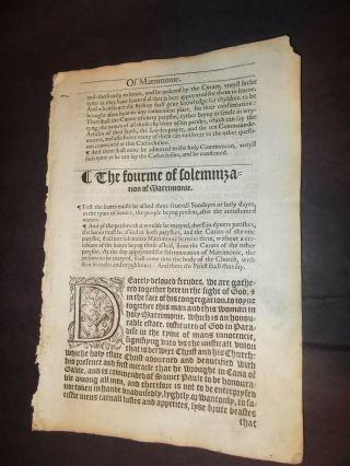 1564 - Book Of Common Prayer Leaf - Title Page Of Matrimony Section - Folio - Rare