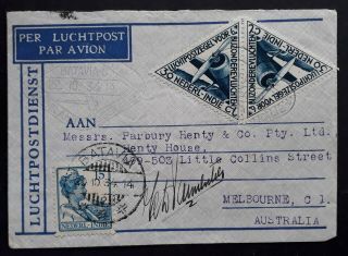 Rare 1934 Netherlands Indies Airmail Cover Ties 3 Stamps To Australia