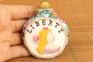 Rare Chinese Old Porcelain Hand Painting Liberty Statue Snuff Bottle