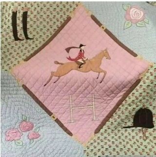 Land Of Nod Equestrian Horse Quilt Comforter Full Double Girls Bedding Htf Rare