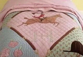 Land of Nod Equestrian Horse Quilt Comforter Full Double Girls Bedding HTF RARE 2