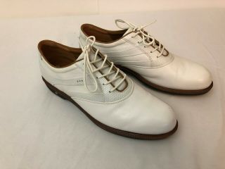 Rare Ecco Hydromax Golf Shoes White & Tan Leather Men 