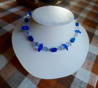 Rare Vintage Blues Turquoise Crystal Beads Necklace