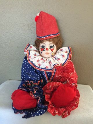 Rare Vintage Estate Find Porcelain Clown Doll 20 " Hand Painted 1984 Olympics Boy