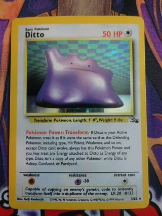 Ditto - Fossil 3/60 - Holo Rare - Near - Vintage Foil - Pokemon - Unlimited