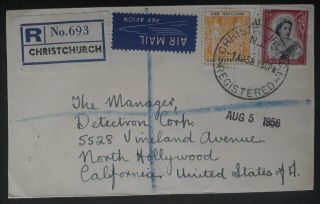 Rare 1958 Zealand Registd Airmail Cover Ties 2 Stamps Inc 1/3 - Stamp Duty