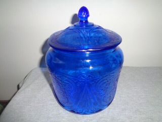 Rare Authentic Hazel Atlas Royal Lace Cobalt Blue Depression Cookie Jar/lid