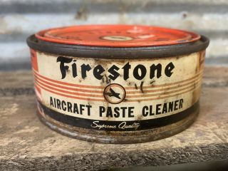 Rare Vtg 40s 50s Firestone Aircraft Paste Cleaner Metal Can Grease Gas & Oil