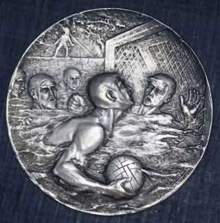 1900 - 1920 Ca Huguenin Water Polo Sports Silvered Bronze Medal - Rare