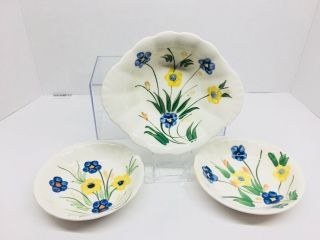 Rare Vintage Blue Ridge Pottery “chickory” Fruit/ Salad/ Soup Bowl Set Of 3