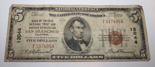 $5 1929 San Francisco California Ca National Currency Bank Note Bill 13044 Rare