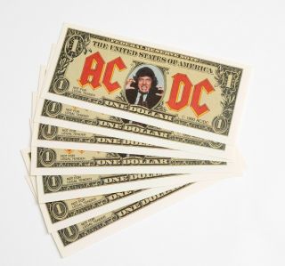 7 X Ac/dc Rare Promo Faux One Dollar Bils 1990 In