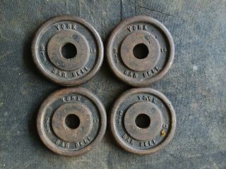 (4) 2.  5lb Vintage Rare Antique York Standard Barbell Weight Plates 2 1/2 Pound