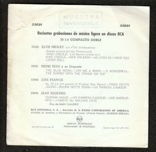 ELVIS PRESLEY:MEGA RARE SPAIN 7 ' P/S RCA LABEL 1961 - RARE SPANISH NOT 2