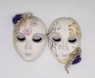 1989 Rare Vintage Mini Ceramic Mask Set Of 2 Porcelain