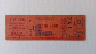 Elton John Concert Ticket Madison Square Garden Nov 28 1974 Very Rare