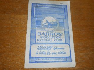 Barrow V Great Yarmouth 1953/4 F A Cup 2nd Round December 12th Rare